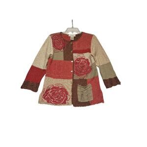 Susan Bristol Sz S VTG Y2K Women's Hand Knit Colorful Floral Patchwork Cardigan